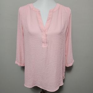 A.n.a pink hammered satin split neck blouse size medium
